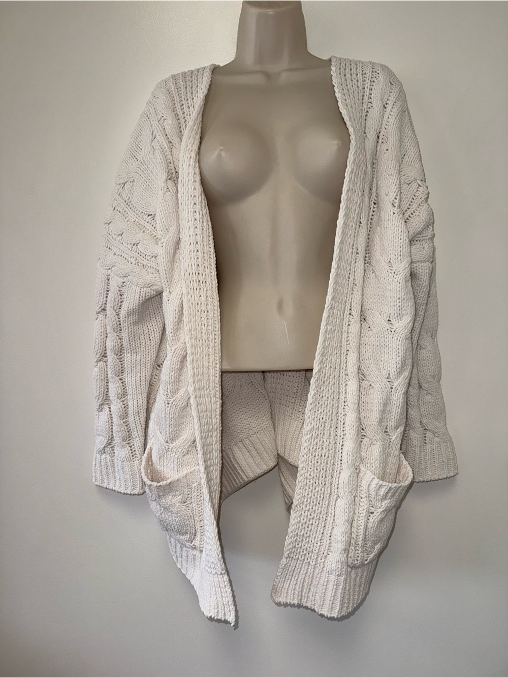 On The Road (Small//Medium) Cream Soft Cable Knit Open Sweater Cardigan
